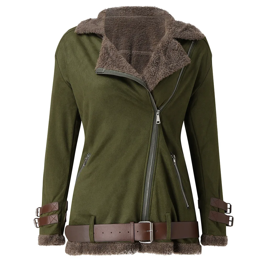 Army Green Зимняя куртка женская Байкерская флисовая куртка с искусственным мехом теплая верхняя одежда повседневная верхняя одежда женская одежда размера плюс Chaqueta Mujer 19Ot - Цвет: Army Green