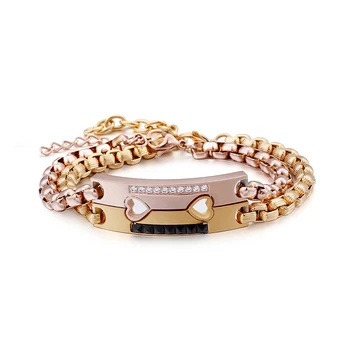 

Gold Combination Heart Charm Bracelet For Women Stainless Steel Personality Double Layer Link Chain Bracelets For Women