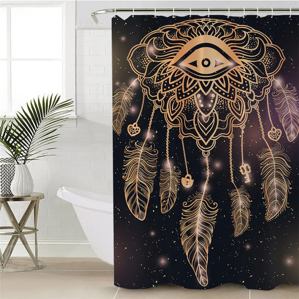 Постельное белье Outlet Boho Dreamcatcher занавеска для душа Мандала водонепроницаемый занавес цветочный черный полиэстер украшение для ванной комнаты с крючками - Цвет: 5