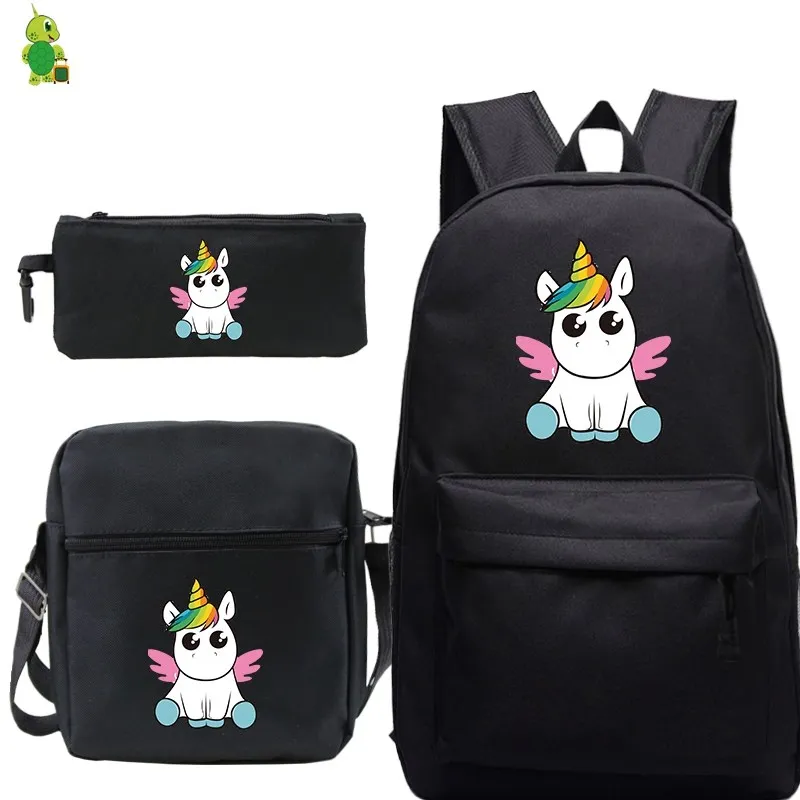 Mochila Единорог Рюкзак 3 шт./компл. школьные сумки для подростков мальчиков и девочек рюкзак средней школы Для женщин рюкзаки сумка пенал для ручек - Цвет: 15