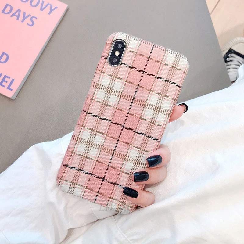 Жесткий чехол с текстурой ткани для huawei honor p30 pro p20 lite 9x8x20 10 mate 20 pro Пластиковая Задняя Крышка в клетку - Цвет: pink