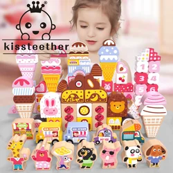 Kisteether novo animal de madeira blocos de construção alta empilhamento equilíbrio barcos cedo jogo educativo crianças montessori brinquedo presentes