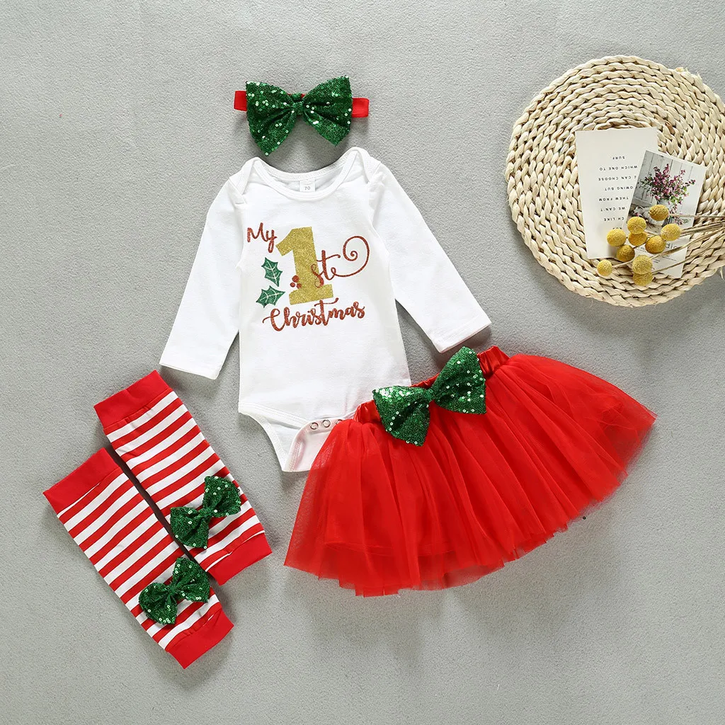 My first christmas/платье для девочек комбинезон для новорожденных девочек Зимний комбинезон на Рождество+ платье-пачка+ набор для волос