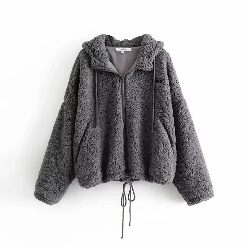 

2019 New Products INS Europe And America WOMEN'S Dress Loose Version of Lamb Plush Hooded Zipper Coat