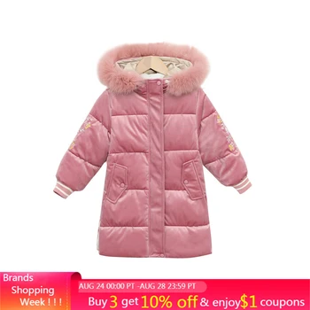 

Menoea 4-13Y girls winter coat 2020 Girls Winter Warm Long Parkas Kids Outerwear with Hat Teenager Girl Casual Down Cute Parkas