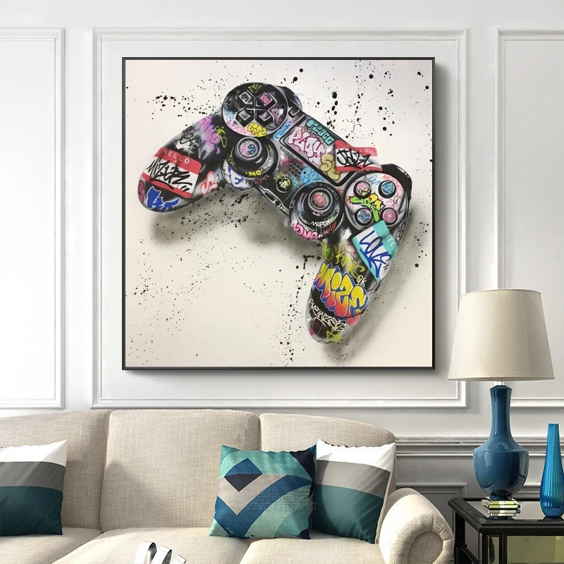 Graffiti-Art-Gamepad-Canvas-Art-Posters-and-Print-Abstract-Game-Handle-Canvas-Paintings-on-The-Wall