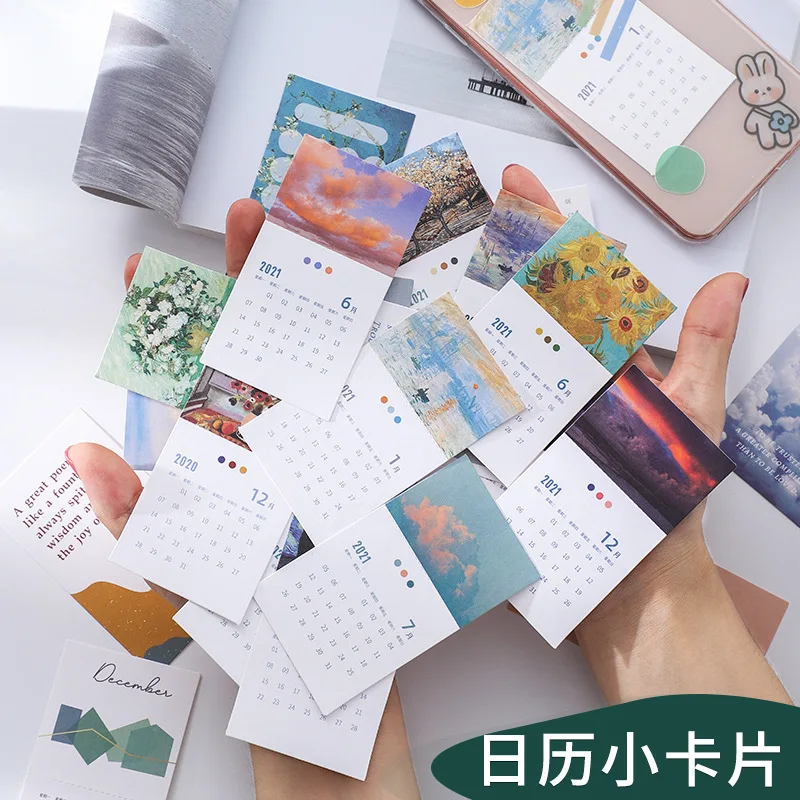 Conjunto de 20 tarjetas de calendario, Material de decoración de pared, Paoer diarios, planificador mensual, Agenda, lista de artículos de papelería, 2021 Uds.