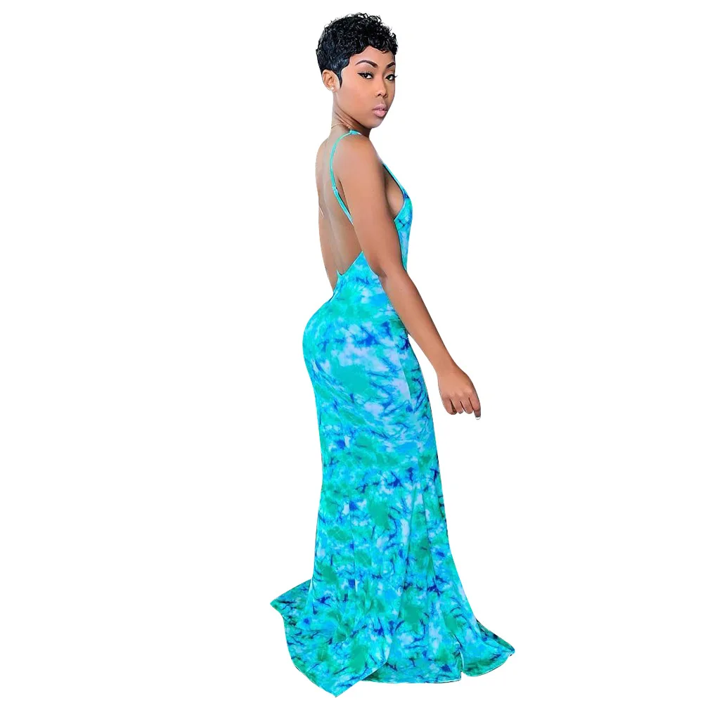 Женское длинное платье Русалка на тонких бретельках с открытой спиной|Платья| |