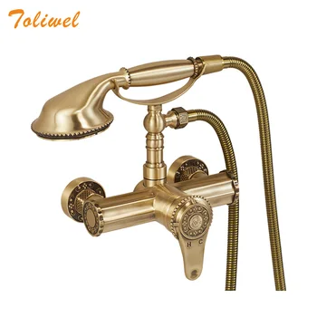 

Luxury Chrome Brass Polished Bathroom Clawfoot Bathtub Faucet Handheld Shower Bath tub faucet Mixer Tap Hose Hand Shower Head
