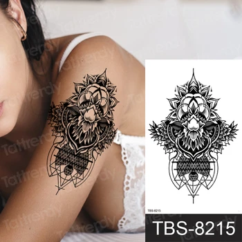 

temporary tattoo for women girls arm shoulder tattoo black fake henna tattoo design sexy pattern lace animals fox flower tatoo