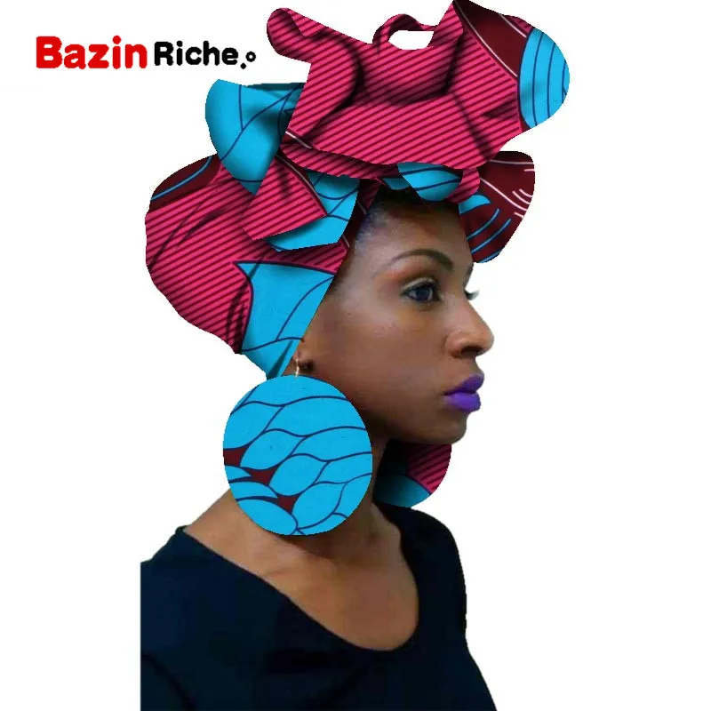 Модный Африканский головной платок и серьги 2 шт. Женская африканская одежда bazin богатый головной убор воск Анкара повязка для волос SP117 - Цвет: 11