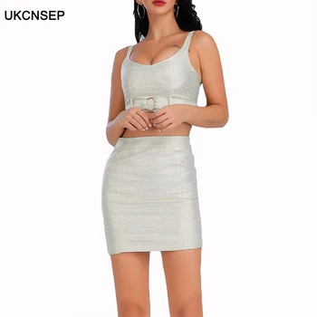 

UKCNSEP Women Two Piece Sets Celebrity Evening Party Dress Vestidos Summer New Sexy Straps Slim Bodycon Elegant Mini Women Dress
