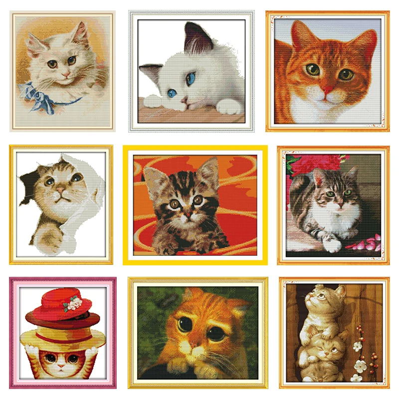 

Lovely Cat Stamped Embroidery Cotton Cross Stitch Kits DMC Printed 11CT 14CT Counted Fabric Needlework Decor Thread Canvas Craft