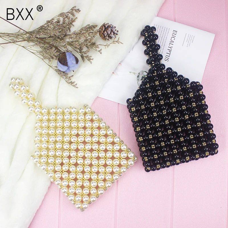

[BXX] 2020 Fashion Design Women's All-match Bag Flap Vintage Pearl Weave Mobile Phone Package Female Summer Handbag HF107