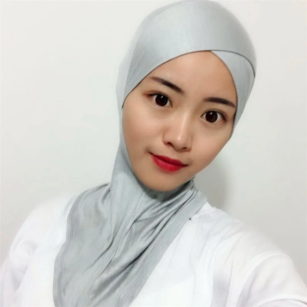 Модальный мусульманский хиджаб внутренний хиджаб крест лоб шали полное покрытие тюрбан для женщин мгновенный хиджаб стрейч Джерси кепки платок