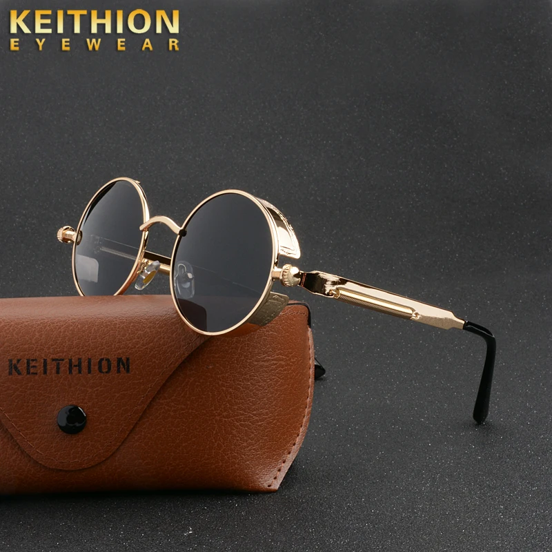 Мужские и женские солнцезащитные очки KEITHION круглые металлические в стиле