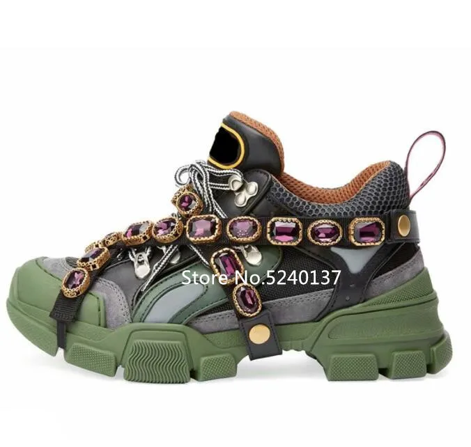 

Crystals Patchwork Men Sneakers Thick Bottom Lace-up Breathable Mixed color European Designer Casual Shoes Male