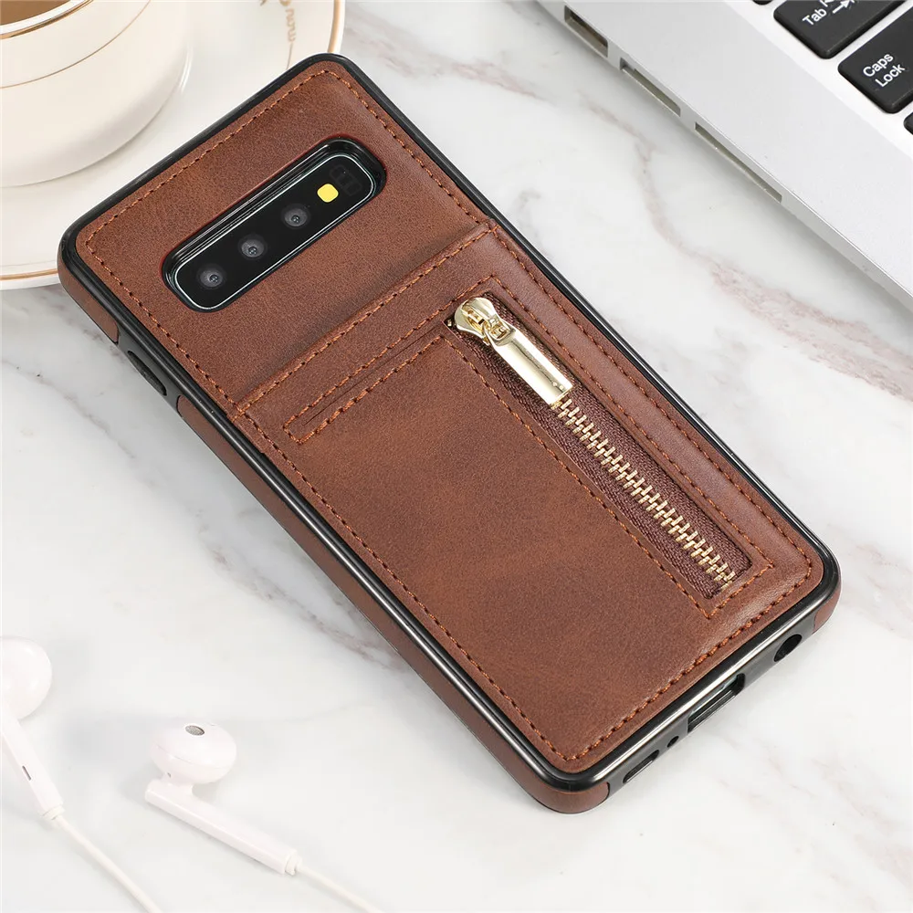 Brown zhiyue Тонкий кошелек на молнии, кошелек, чехол для samsung S10 S9 S8 Plus S7 Edge Note 9 8 Etui, кожаный держатель для карт, противоударный защитный чехол - Цвет: Brown zhiyue