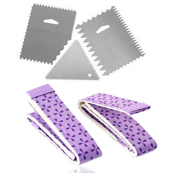 

2 Pcs Bake Even Strip,Cake Pan Dampen Strips,Absorbent Thick Cotton Baking Strips with 3 Cake Smoother Scraper Cutters