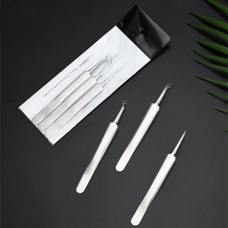 

Blackhead Stainless Steel 3 Designs for Nail Art/Face Care/Eyelash Acne Clip Acne Squeezing Tool Tweezers Acne Needle MD21