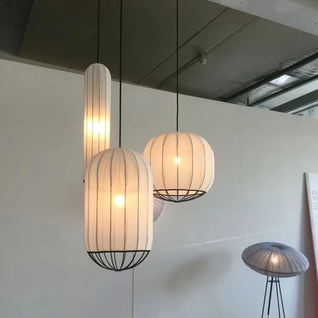 Modern simple style lantern-shaped cloth chandelier Pendant lights for dining room 5
