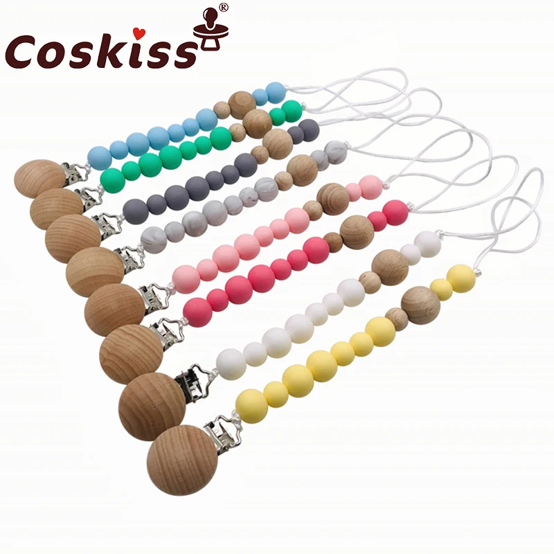 

Baby Teether Pacifier Chain Organic Teether Natural Teething Grasping Toy Silicone Beads Toddler Teether Newborn DIY Baby Gift