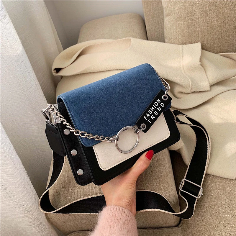 

Scrub Leather Contrast Color Crossbody Bags For Women Mini Shoulder Messenger Bag Female Travel Chain Handbags