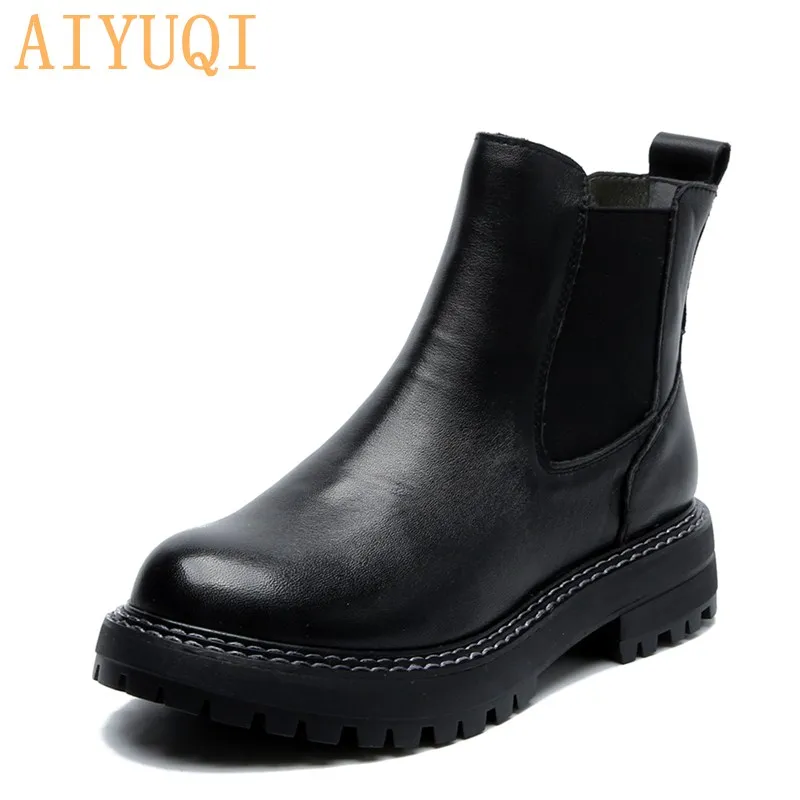 AIYUQI Chelsea Boots Ladies 2020 Spring New Genuine Leather British Style Retro Female Martin Boots Thick Heel