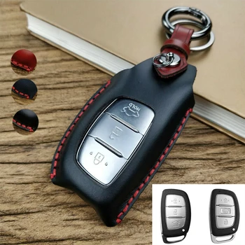 

Brand New Genuine Leather Cowhide Car Smart Key Holder Keychain Ring Case Bag For Hyundai