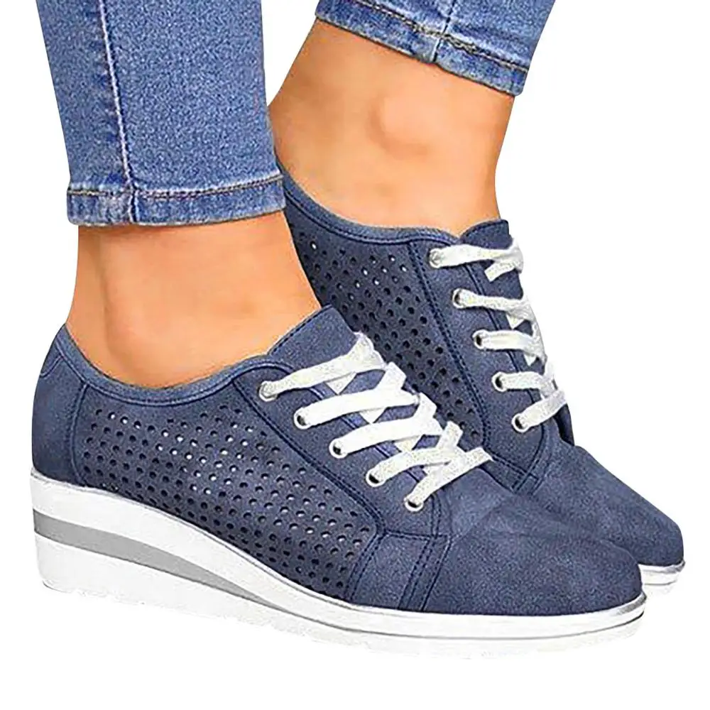 

women shoes casual platform Loafers Vulcanized Shoes lace-up Wedges Hollow Out Sneakers large size denim shoes sapato feminin7#3