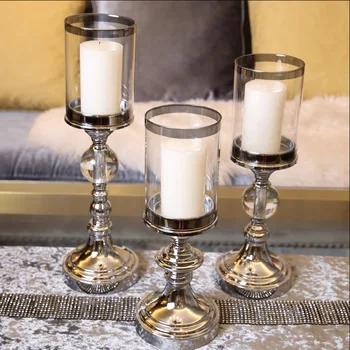 

American Style Crystal Iron Home Decoration Accessories Candle Holder For Romantic Dinner Candelabros Decorativos De Velas P0096