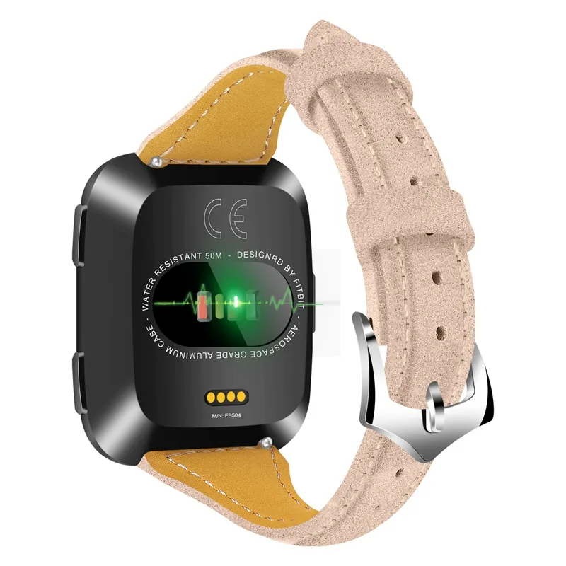 Joyozy индивидуальность Красивая воловья петля 20 мм ремешок для fitbit серии versa часы классический кожаный ремешок для fitbit versa часы - Цвет ремешка: Light apricot