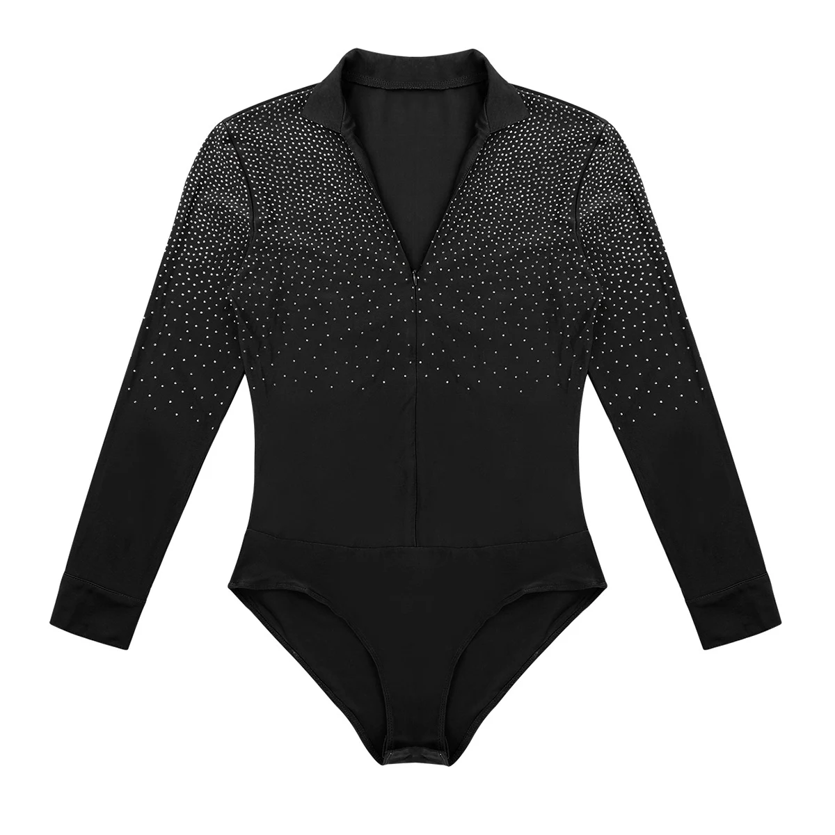 TiaoBug Shiny Rhinestones V-neck Stand Collar Long Sleeve Ballroom Tango Rumba Men Latin Dance Shirt Leotard Bodysuit Dancewear