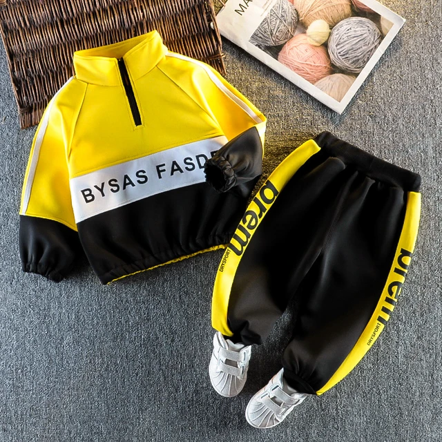 Fashion Children Clothing Spring Autumn Baby Girl Clothes Set Boys Cotton Jacket Pants 2 Pieces Toddler Costume Kids Tracksuits KSB zimu F Yellow