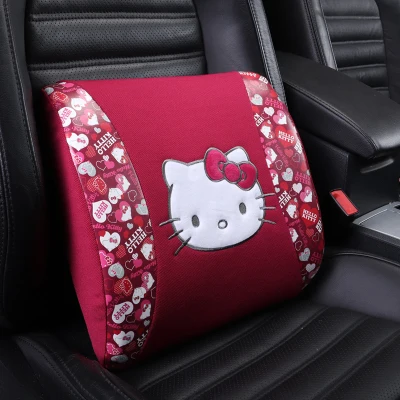 Мультяшные автомобильные подголовники подушки Kitty Cat поясничная Подушка ремень безопасности Универсальный автомобильный чехол на руль автомобильные аксессуары для девочек - Цвет: 1pc Lumbar Red