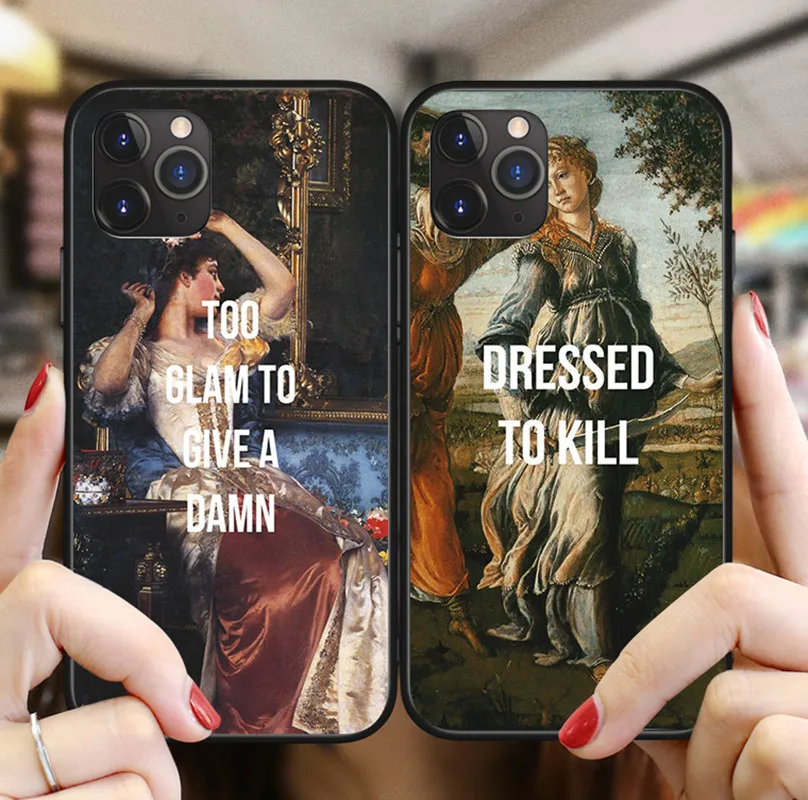 

Art Paintings Birth of Venus Case For iPhone 11Pro MAX XR XS 6 6S 7 8 Plus Fashion black Silicone Soft Back Cover Case Coque