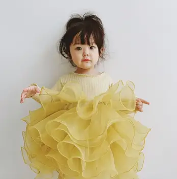 

Owligbaby 2020 Korean Style Girls Patchwork Dress Fashion Cotton Mesh Girls Princess Dresses 0-4Years