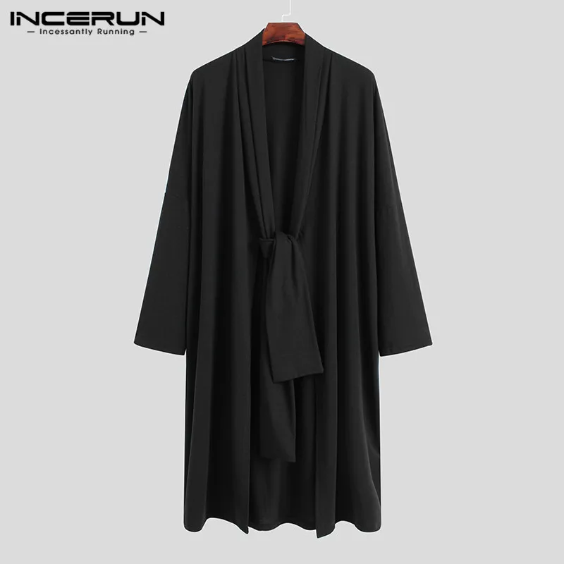 Abrigo de moda para hombre, cárdigan de manga larga de Color sólido, ropa de calle de estilo coreano, prendas de vestir largas, Ponchos sueltos, S-5XL, INCERUN