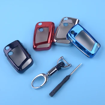 

DWCX Plastic TPU Flip Car Key Fob Chain Ring Cover Case Fit for VW Volkswagen Golf7 Tiguan Polo Audi A1 Skoda