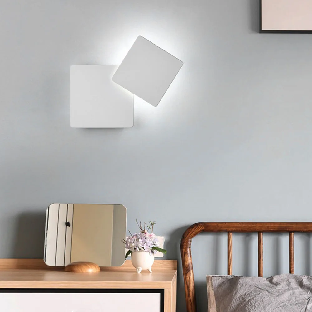 

Lighting Fixture Cafe LED Wall Lamp 360 Degree Rotatable Bedroom Indoor Sconce Modern Simple Square Corridor Stairs Iron Craft