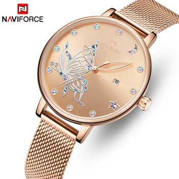 

NAVIFORCE Fashion Luxury Ladies Crystal Watch Waterproof Rose Gold Steel Mesh Quartz Women Watches Top Brand Relogio Feminino