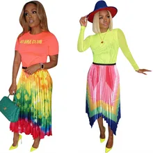 Женские макси юбки в полоску с принтом больших размеров модные плиссированные юбки с высокой талией летние асимметричные юбки для вечеринок H1145