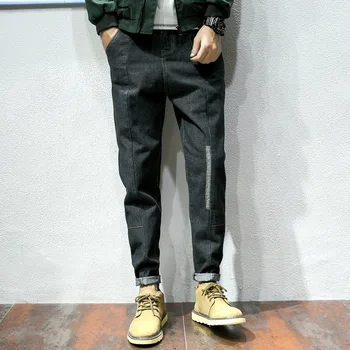 

#2511 Autumn Man Planlon Trousers Mid Waist Casual Black Denim Pants Loose Cotton Jeans Pencil Pants Plus Size Harajuku Pockets