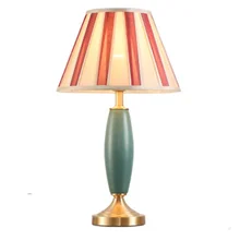 Средиземноморский полосатый абажур Керамическая Настольная лампа для спальни прикроватная гостиная фойе для учебы стол для чтения ночной Светильник 190133