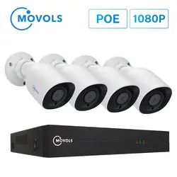 Movols 4CH 1080P POE NVR комплект H.265 система камеры безопасности 2.0MP IR внутренняя и наружная система видеонаблюдения 4 шт. POE ip-камера видео набор для