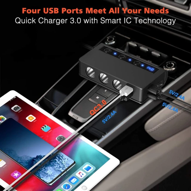 4 Ports USB Chargeurs Allume-Cigare Charge Rapide QC 3.0 12/24V 5V