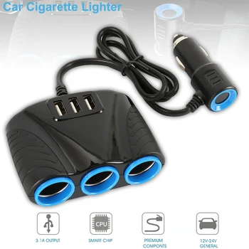 

3USB Port 3.1A LED Car Cigarette Lighter Socket Splitter Charging 12V/24V Car Socket Power Adapter for phone MP3 DVR Accessories