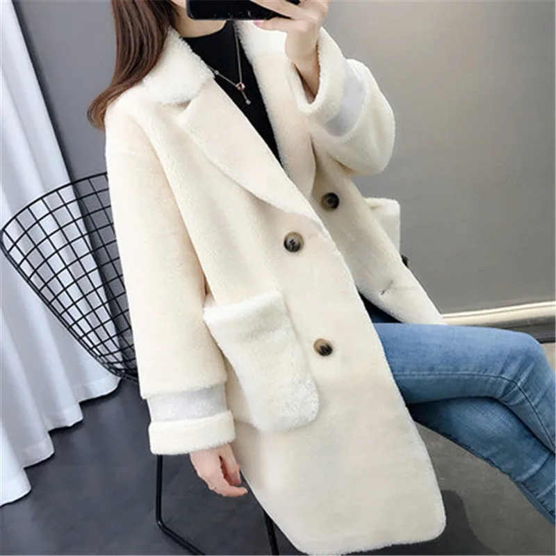 

2019 Autumn Winter New Fur One Grain Sheep Shearing Coat Ladies Cashmere Long Lamb Coat Winter Women's Jackets Outerwear XA160
