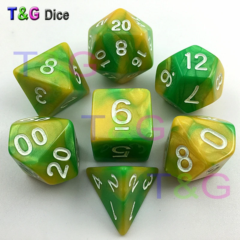 7 шт./компл. разноцветные золотые цифровые игральные кости dnd RPG d4 d6 d8 d10 d % d12 d20