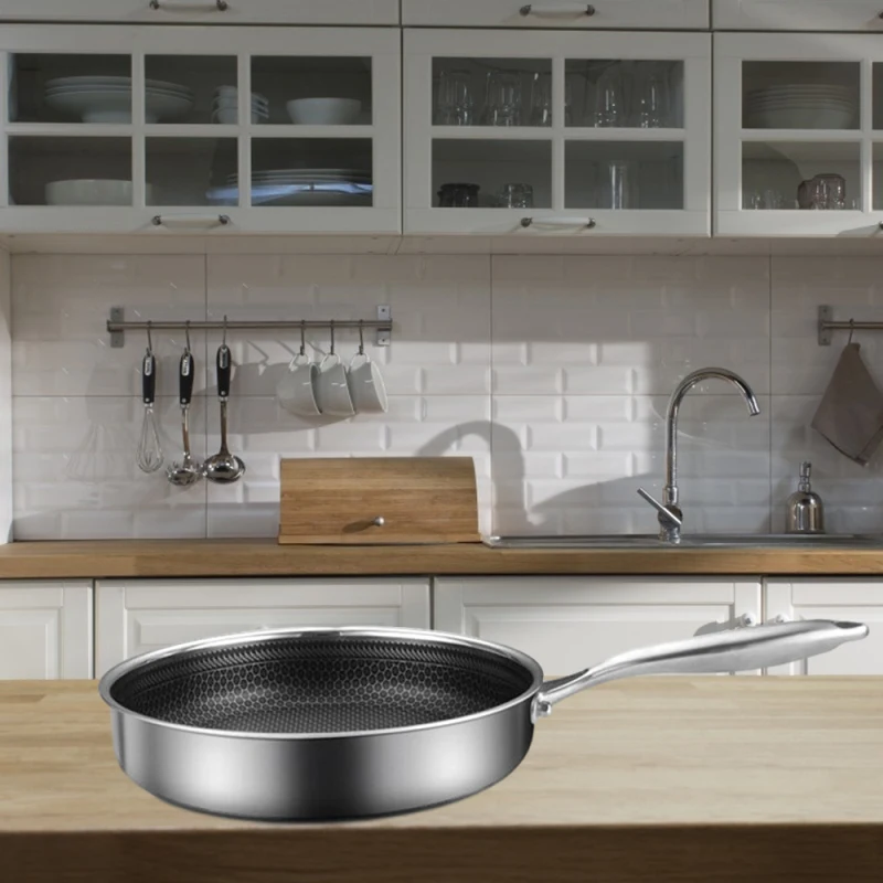New Household Non-stick Pan Honeycomb 304 Stainless Steel Frying Pan Without Oil Smoke Frying Pan Wok Without Phosphorus